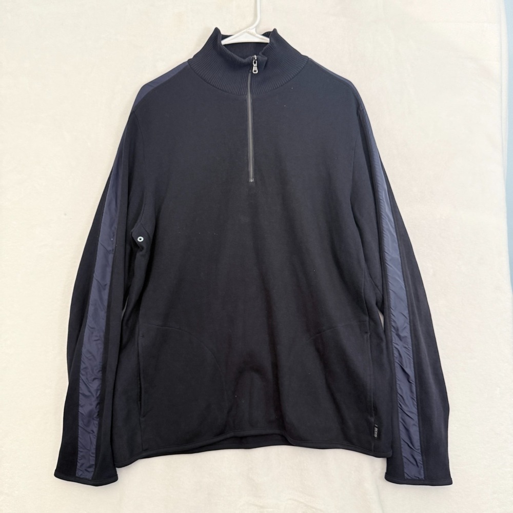 Hugo Boss 1/4 Zip Sweater Mens XL Black Pullover Knit Stretch